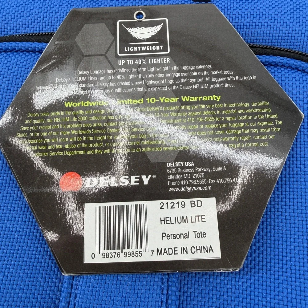 Delsey Helium Lite Personal Tote Sky Blue 2129 Lightweight Ballistic Nylon Bag